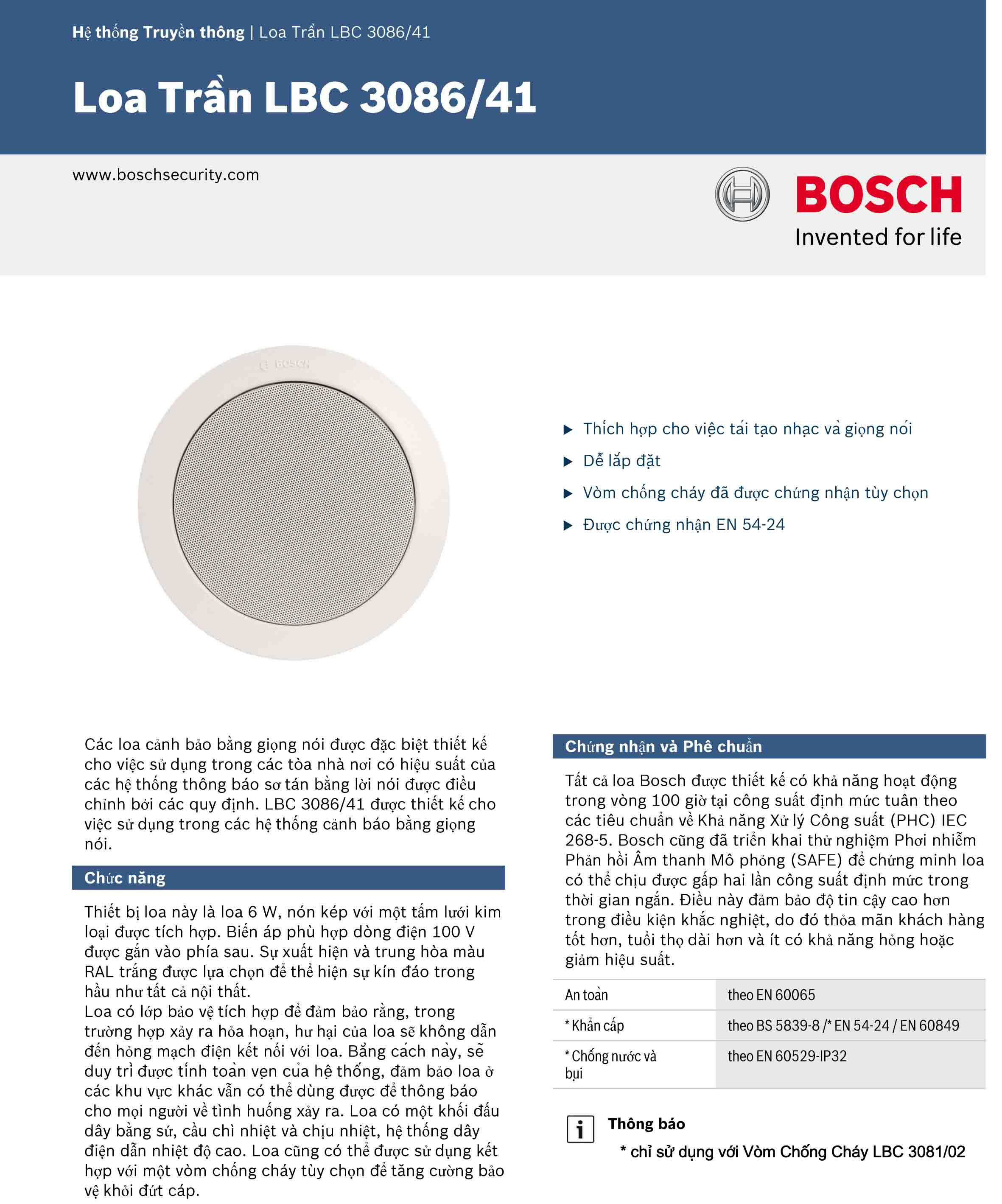 huong dan oa am tran 6w Bosch LBC 3086-41